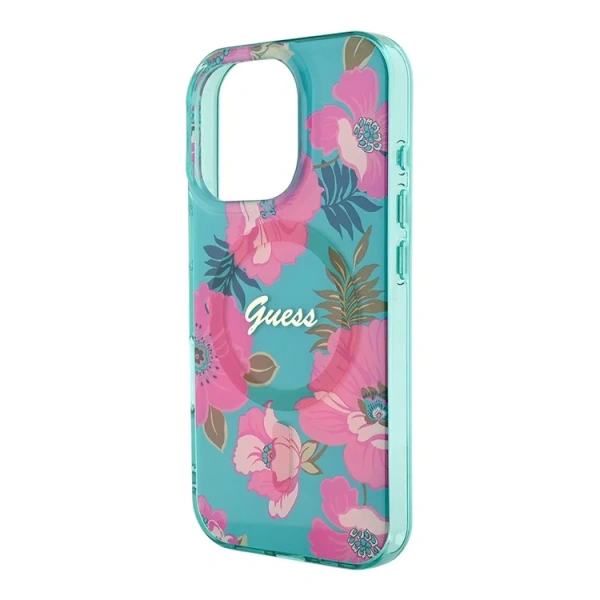 Guess для iPhone 16 Pro Max чехол PC/TPU Flowers Invisible Ring Hard Pink (MagSafe)