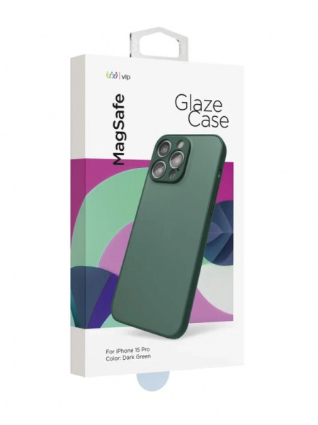 Чехол защитный "vlp" Glaze Case с MagSafe для iPhone 15 Pro, темно-зеленый