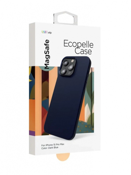 Чехол защитный "vlp" Ecopelle Case с MagSafe для iPhone 15 ProMax, синий